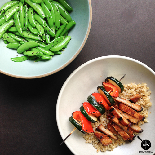 daeji bulgogi and sesame sugar snap peas