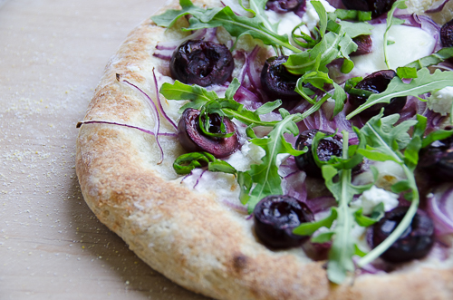 cherry arugula goat cheese pizza|dailywaffle