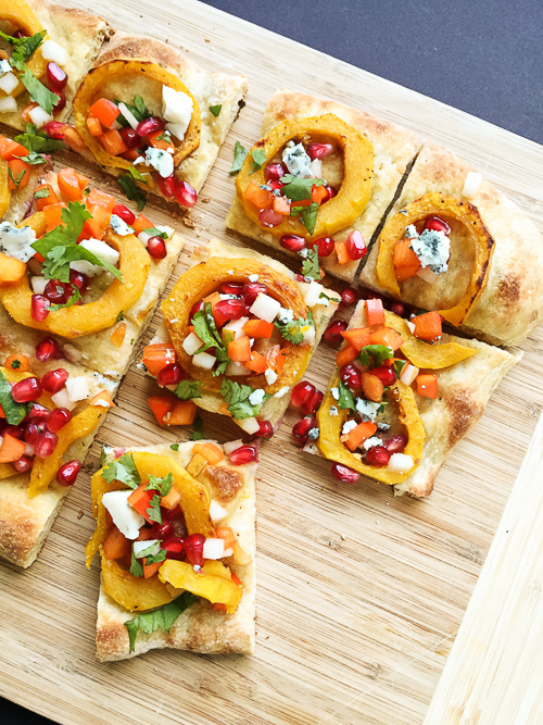 delicata squash flatbread with persimmon pomegranate| dailywaffle