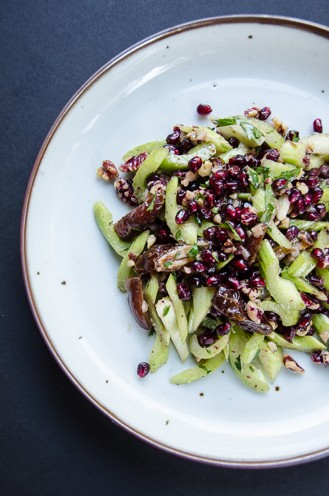 celery salad pomegranate walnuts dates