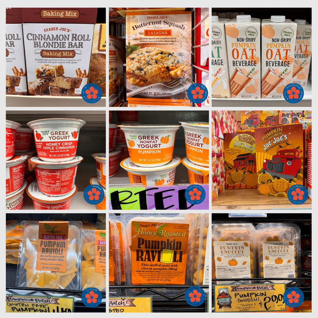 Trader Joe's Fall products including non-dairy oat beverage, Greek yogurt and pumpkin ravioli