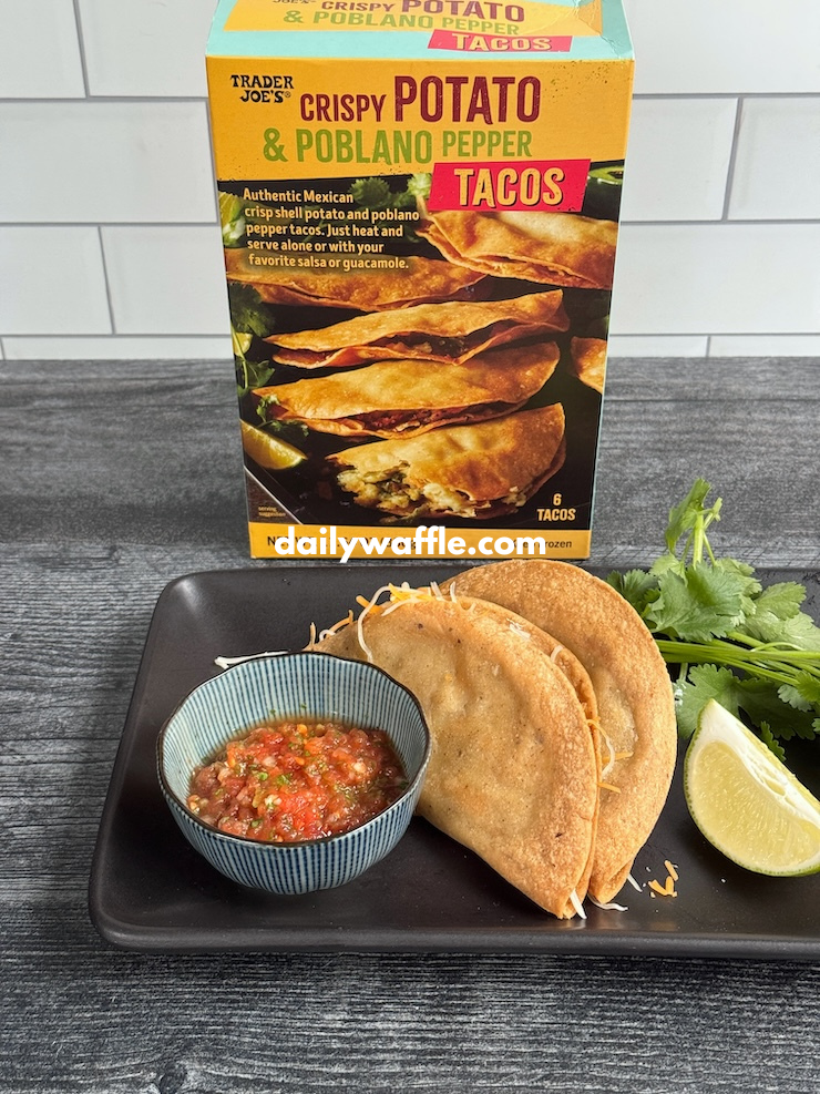 Trader Joe's Crispy Potato and Poblano Tacos with salsa