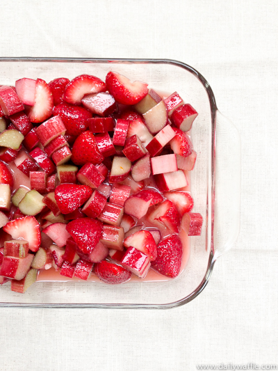strawberry rhubarb in a pan|dailywaffle