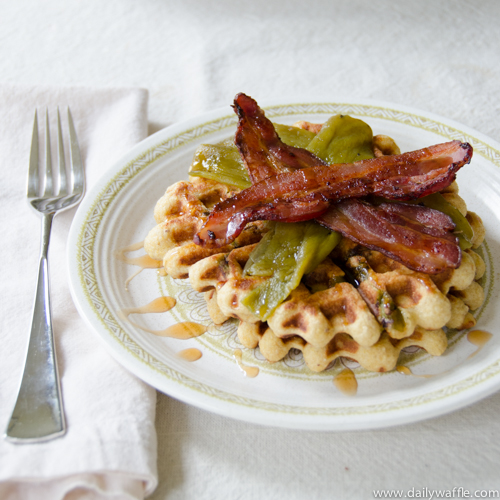 masa waffles with hatch chiles bacon| dailywaffle