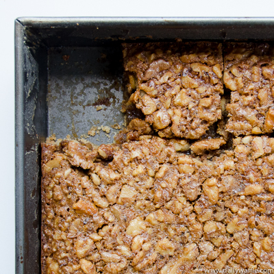 maple walnut squares in pan| dailywaffle