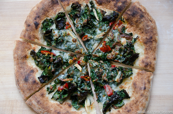 kale calabrian chile pizza |dailywaffle