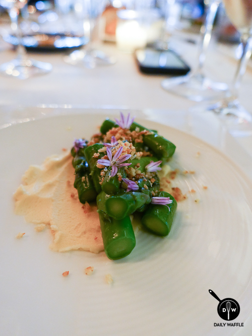 Chilled asparagus, mousse di Parmigiano-Reggiano with chive blossoms Paired with 2015 La Spinetta Rose di Casanova