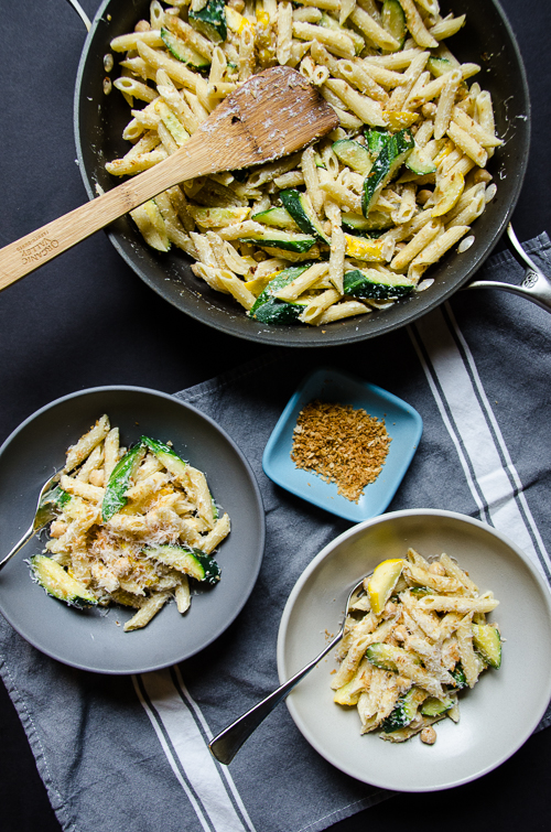 penne with zucchini, ricotta and chickpeas |dailywaffle