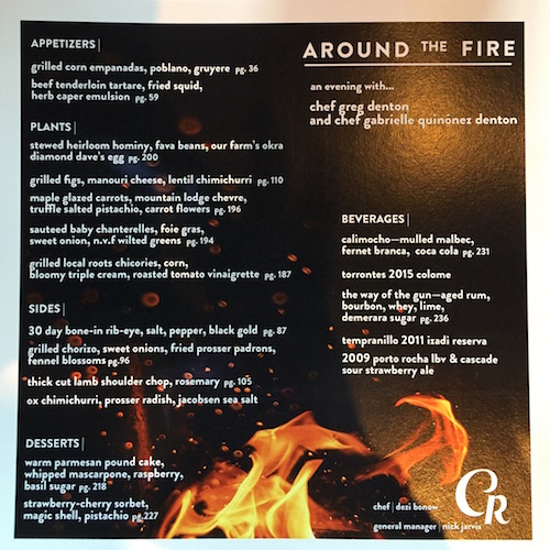 Around the Fire at Carlile Room menu