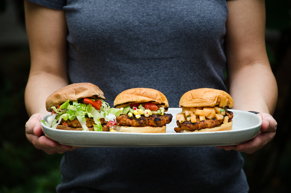grilled chicken hatch chile burgers tray| dailywaffle