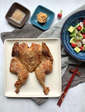 butterflied chicken with miso and sesame seeds