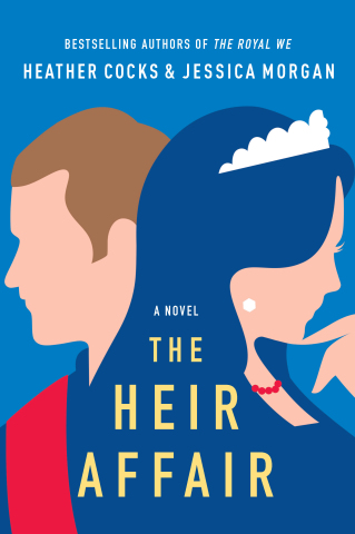 The Heir Affair cover with two silhouette cutouts of a long haired woman in a tiera and a brown haired man.