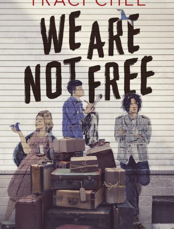 we are not free book cover with 4 teenage Japanese Americans on the cover awaiting transport to an assembly center