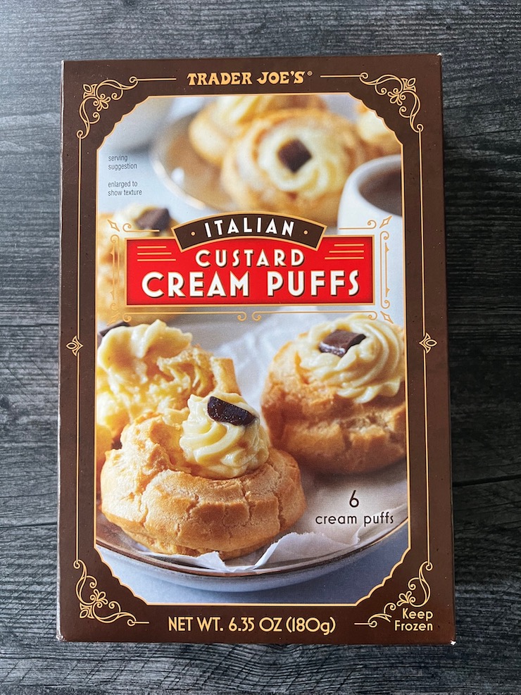 Trader Joe's Italian Custard Cream puff box.