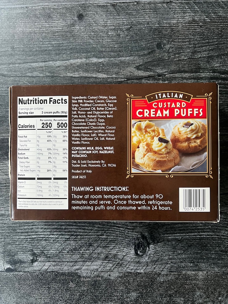 Italian Custard Cream Puffs Nutrition Facts.