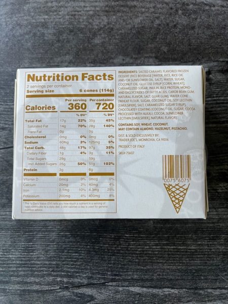 Non-Dairy Hold the Cones in Salted Caramel Nutrition facts 