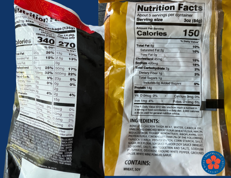Nutrition facts for both the Trader Joe's and Shirakiku Karaage.