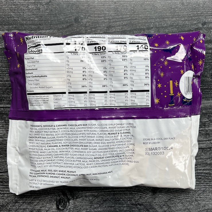 Wicked Good Mini Chocolate Bars nutrition facts. 