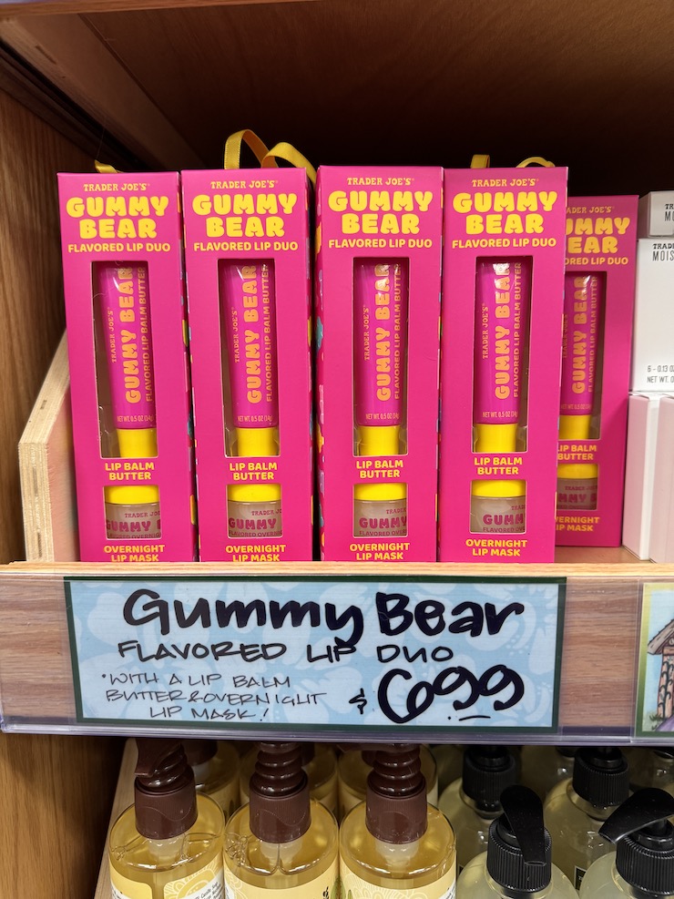 Trader Joe's Gummy Bear Flavored Lip Duo on shelves in stores. 