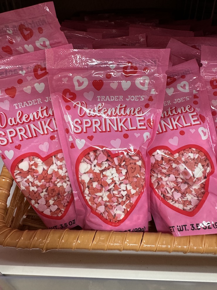 Trader Joe's Valentine Sprinkle, heart shaped sprinkle of various sizes in white, pink and red.