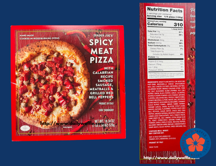 Trader Joe's Spicy Meat Pizza Box and Nutrition Facts