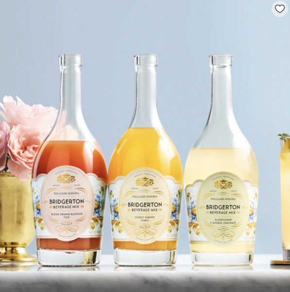 Williams Sonoma x Bridgerton Beverage Mixes Blood Orange Blossom Fizz, Honey Lemon Tonic, Elderflower Flavored Lemonade