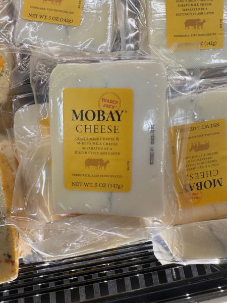 Trader Joe's Mobay Cheese (Goat and Sheep's Milk Cheese separated by a distinctive ash layer.