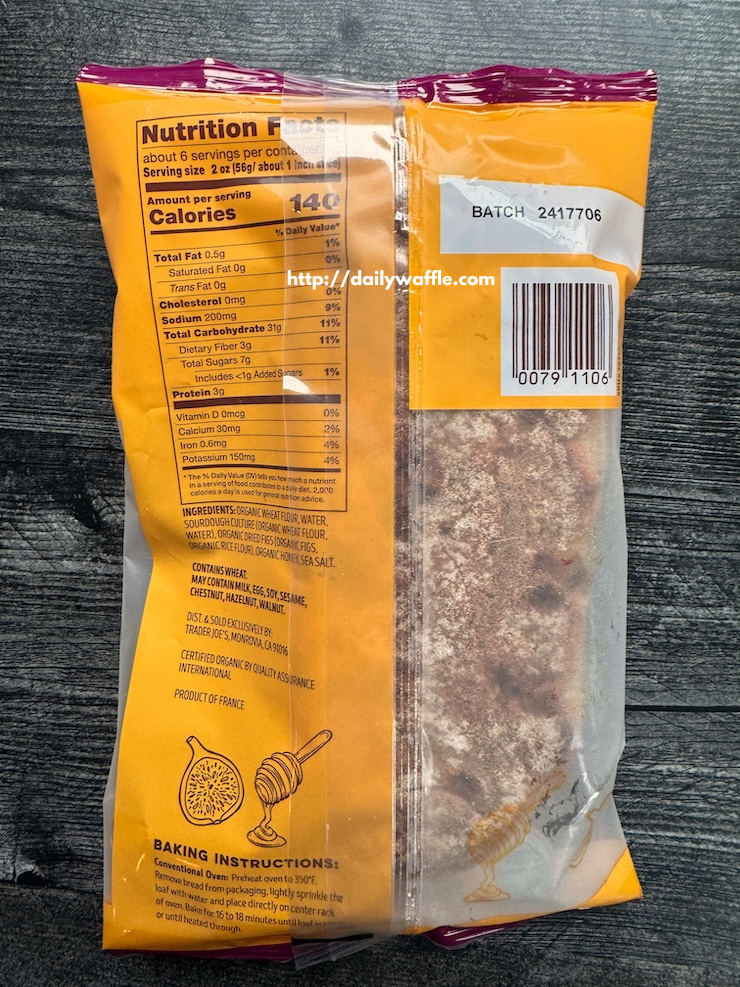 Trader Joe's Fig and Honey Batard Nutrition Facts