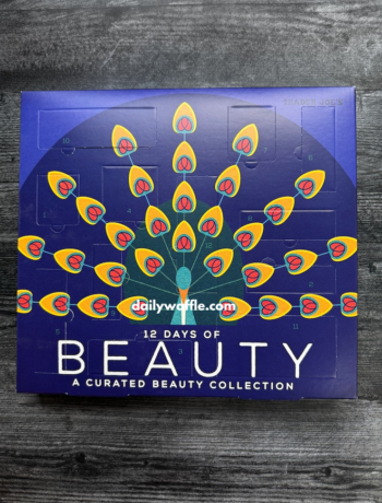 Trader Joe's 12 Days of Beauty 2024 with a peacock design on the front