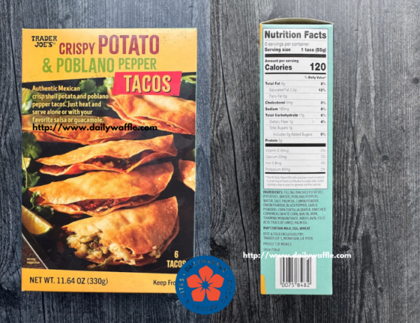 Trader Joe's Crispy Potato & Poblano Tacos with nutrition facts