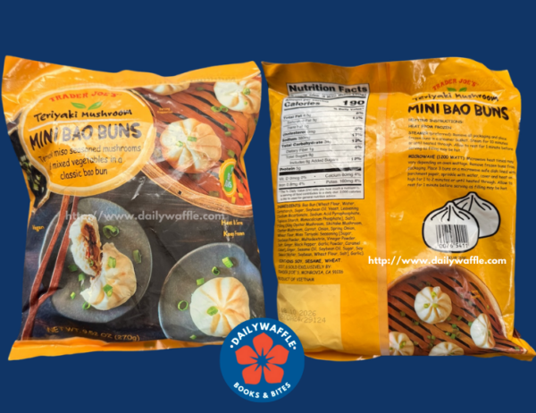 Trader Joe's Teriyaki Mushroom Mini Bao Buns collage with nutrition facts