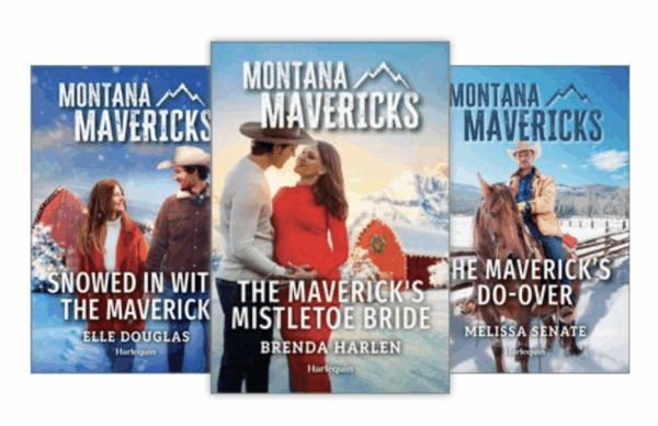 Montana Mavericks cover montage with books by Elle Douglas, Brenda Harlan, Melissa Senate