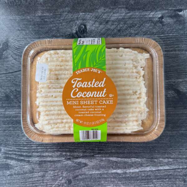 Trader Joe's Toasted Coconut Mini Sheet Cake container top view