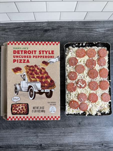 Trader Joe's Detroit Style pizza pre bake with its box